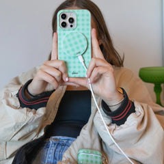 Minty Gingham MagSafe® Compatible iPhone Case